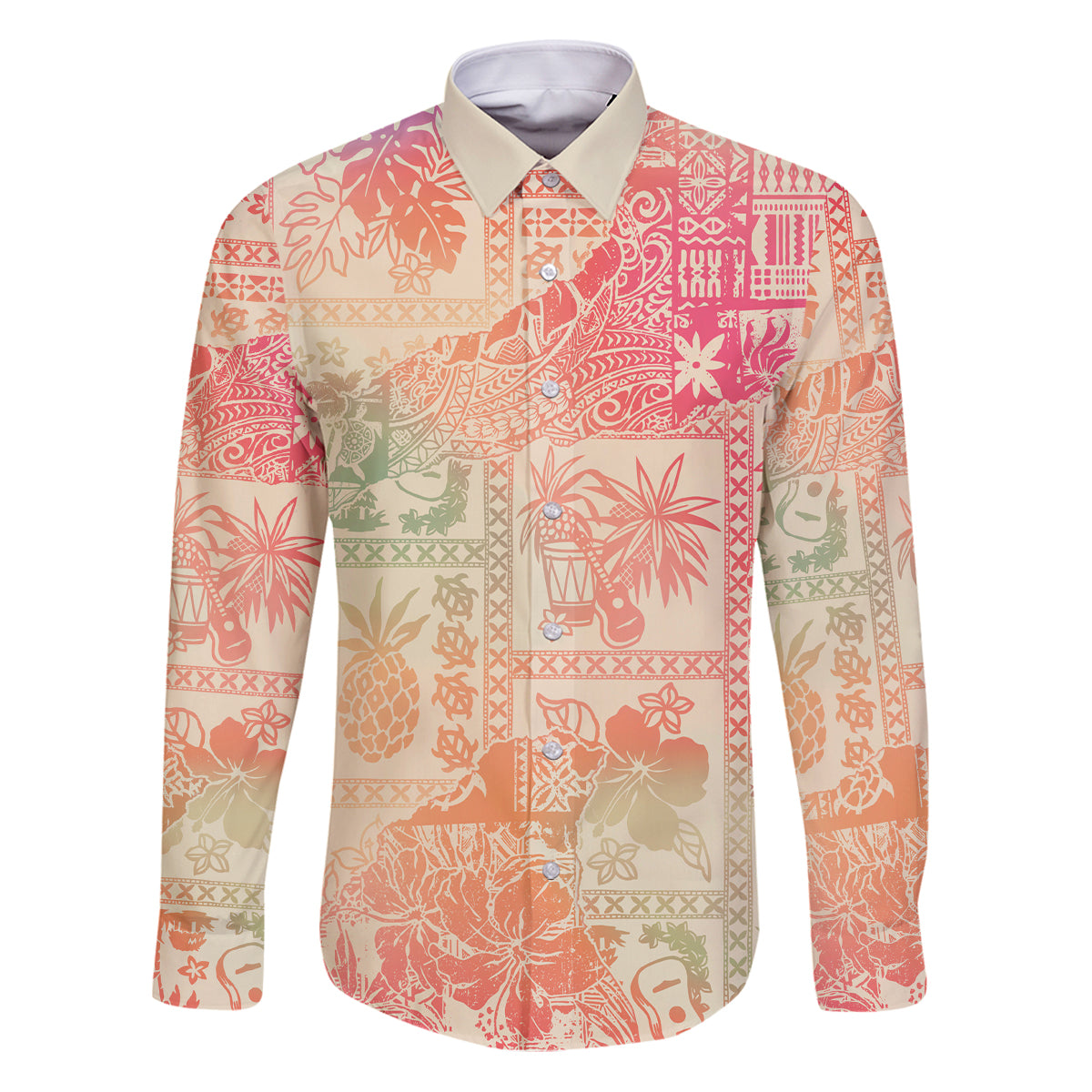Hawaii Family Matching Puletasi Dress and Hawaiian Shirt Aloha Tribal Pattern Sweat Pink Ombre - Wonder Print Shop