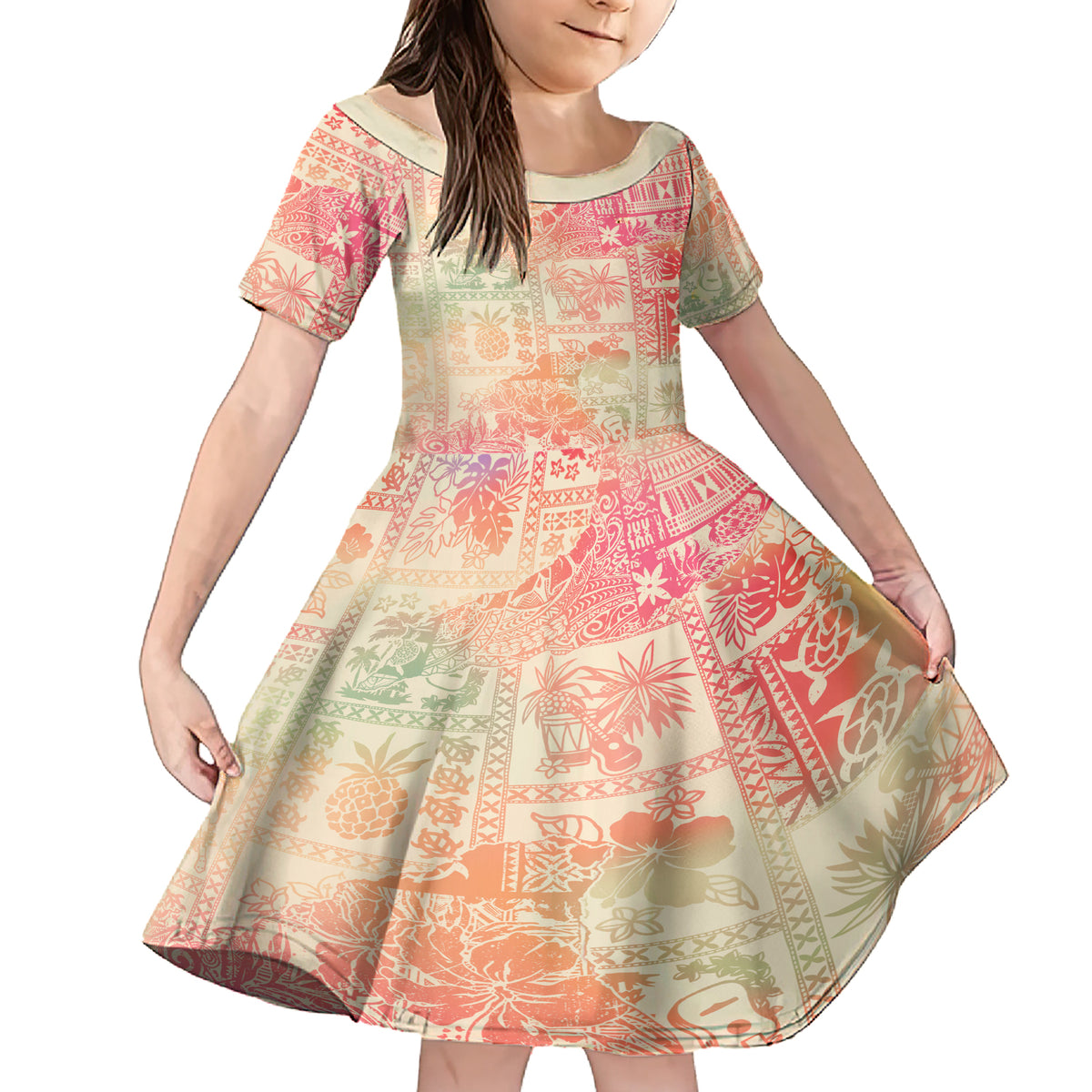 Hawaii Family Matching Short Sleeve Bodycon Dress and Hawaiian Shirt Aloha Tribal Pattern Sweat Pink Ombre - Wonder Print Shop