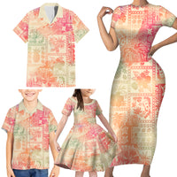 Hawaii Family Matching Short Sleeve Bodycon Dress and Hawaiian Shirt Aloha Tribal Pattern Sweat Pink Ombre - Wonder Print Shop