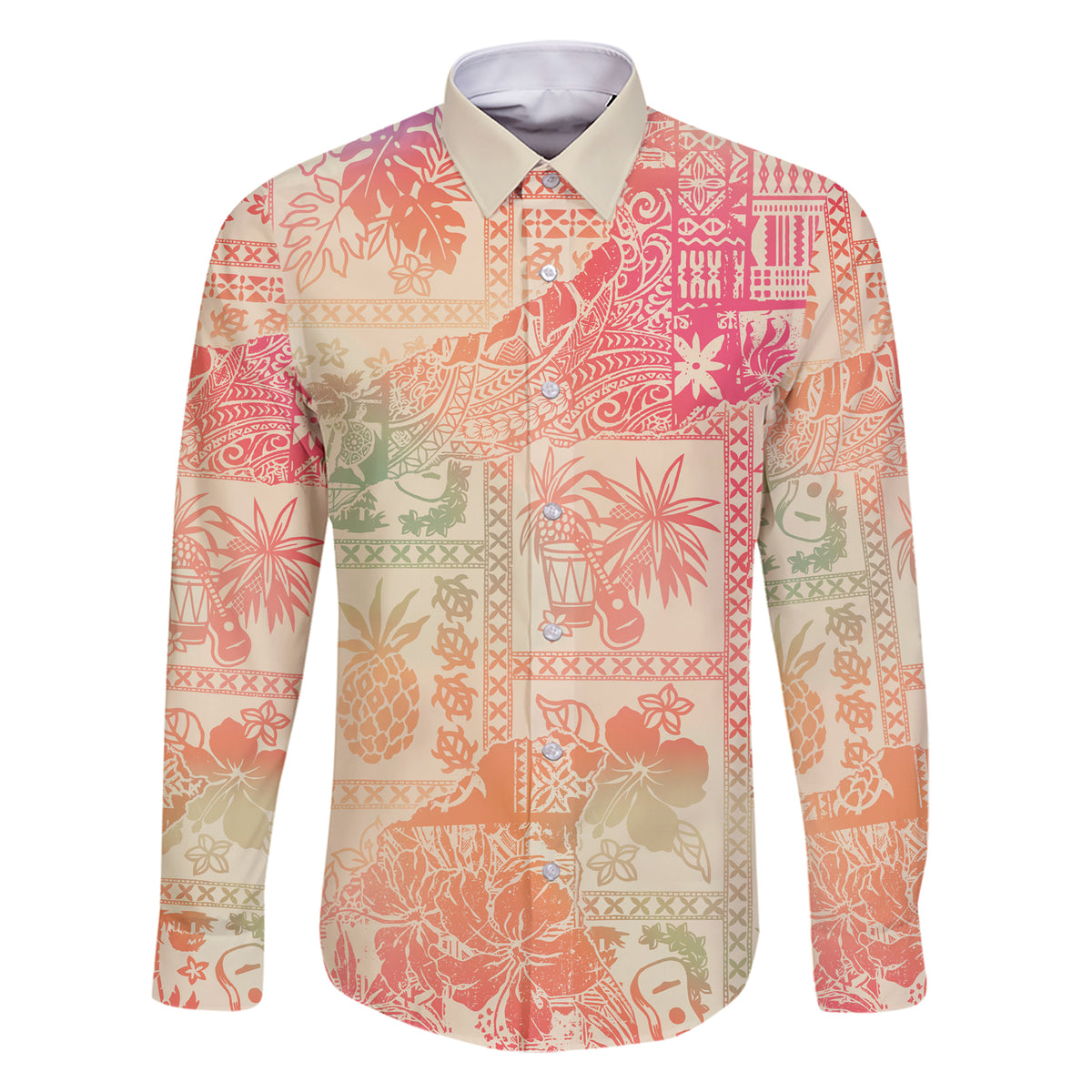 Hawaii Family Matching Short Sleeve Bodycon Dress and Hawaiian Shirt Aloha Tribal Pattern Sweat Pink Ombre - Wonder Print Shop