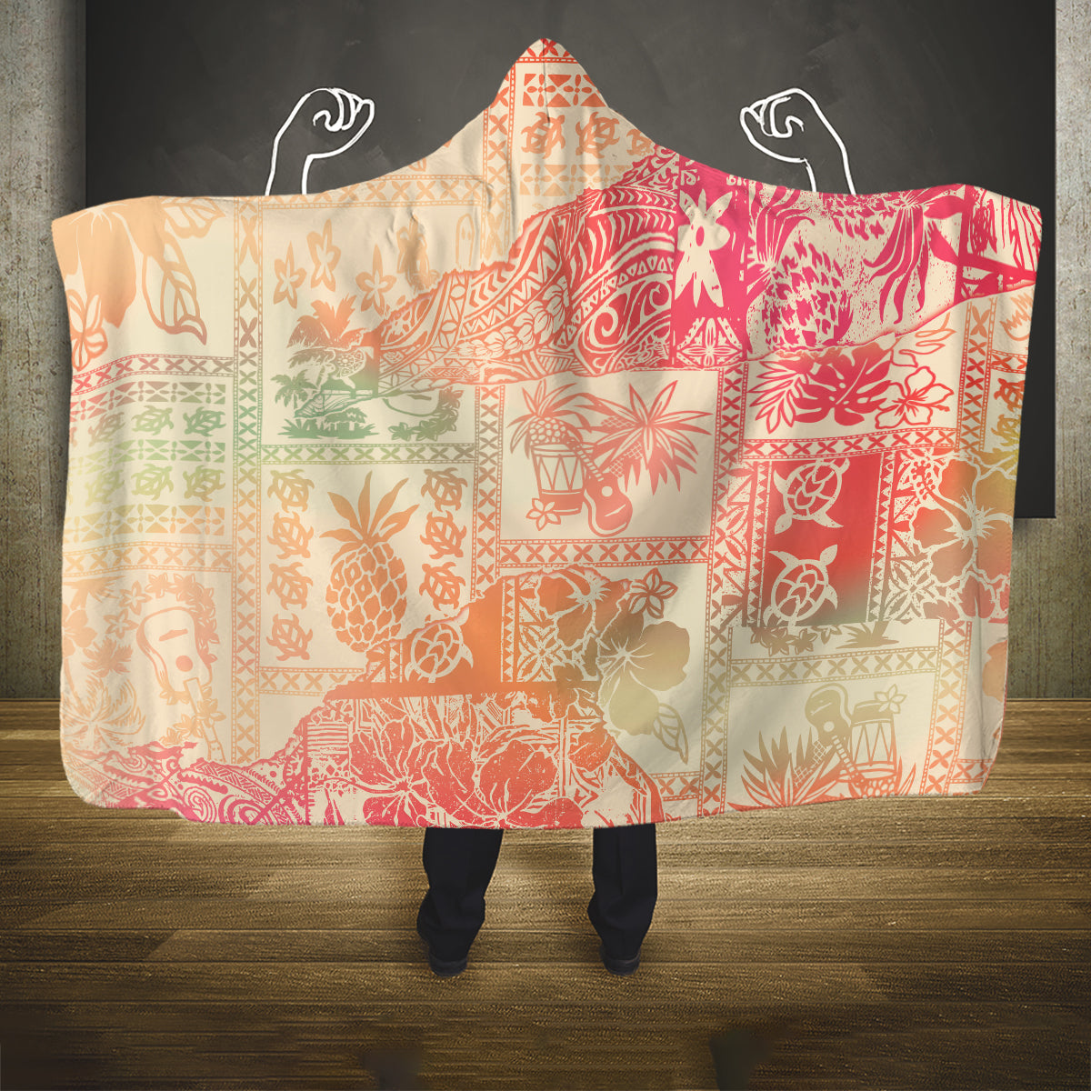 hawaii-hooded-blanket-aloha-tribal-pattern-sweat-pink-ombre