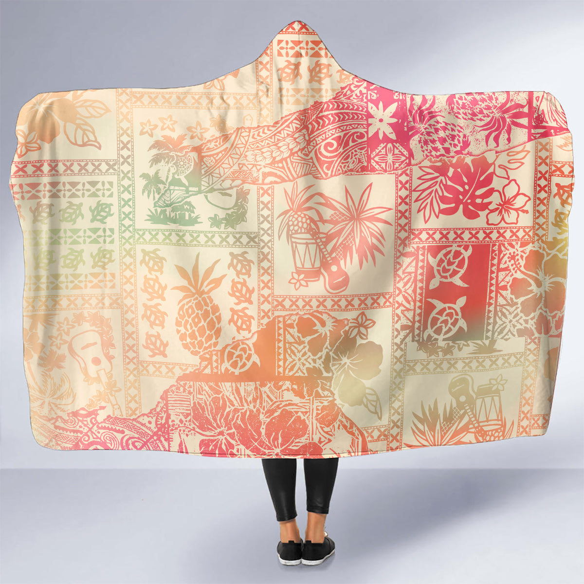 hawaii-hooded-blanket-aloha-tribal-pattern-sweat-pink-ombre