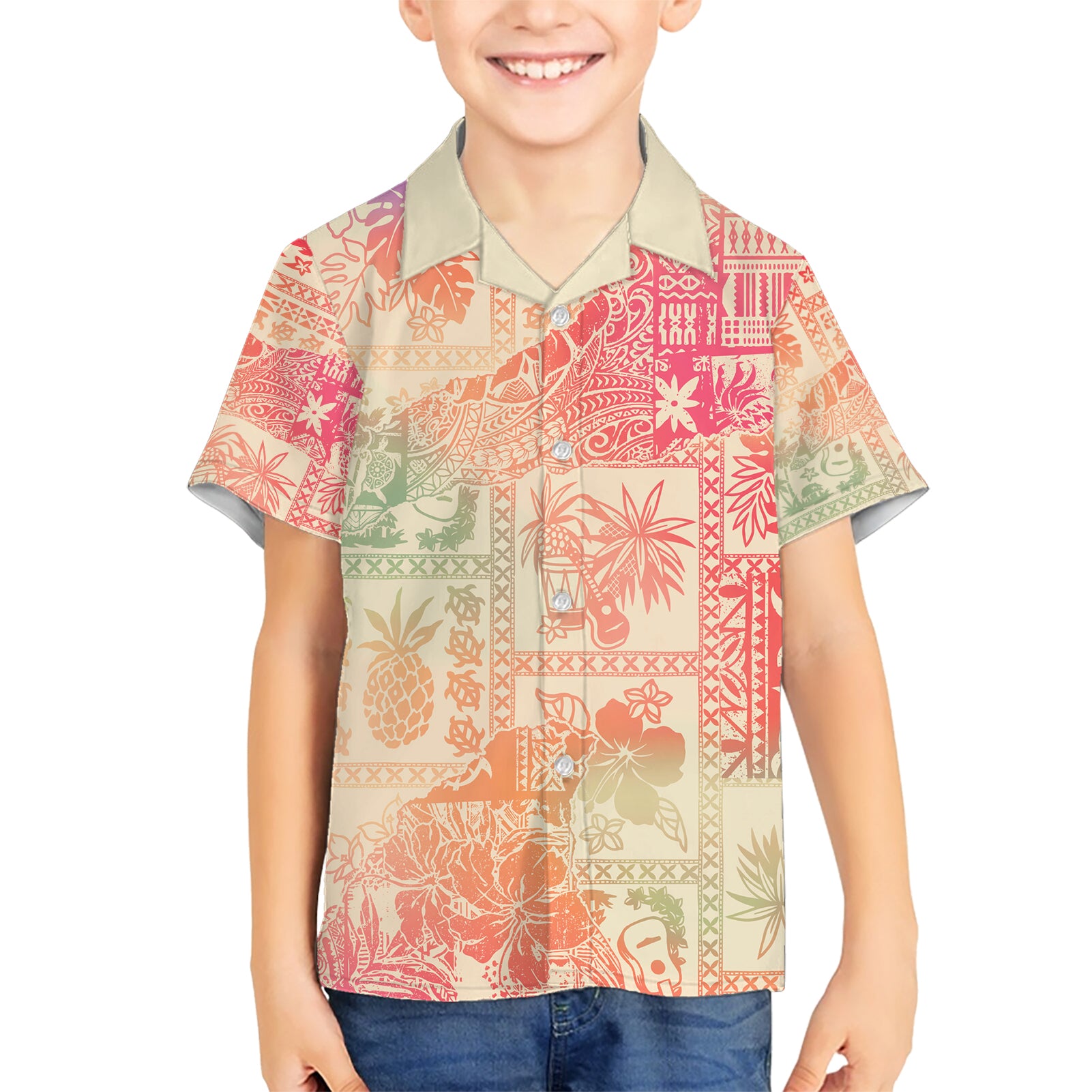 Hawaii Kid Hawaiian Shirt Aloha Tribal Pattern Sweat Pink Ombre - Wonder Print Shop