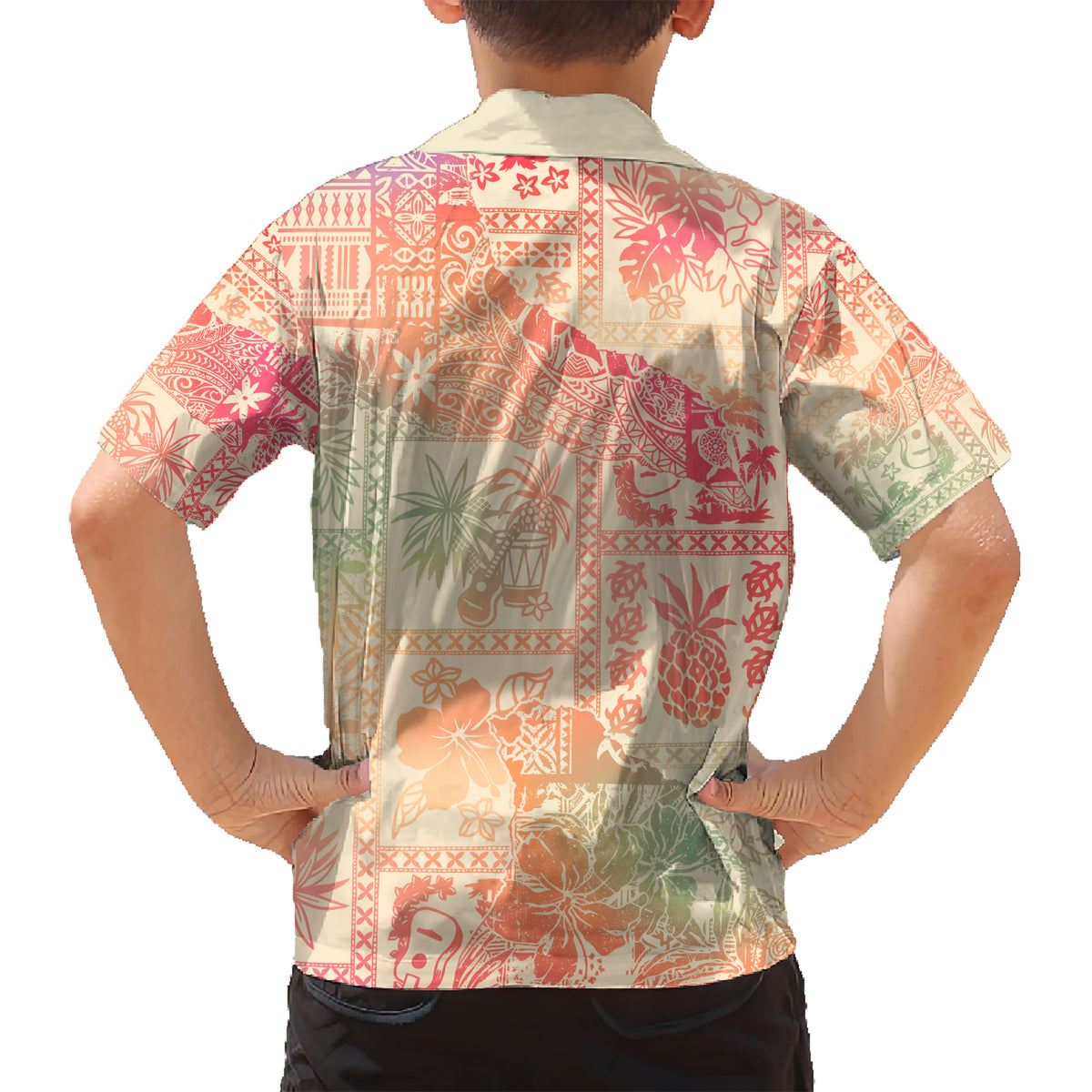 Hawaii Kid Hawaiian Shirt Aloha Tribal Pattern Sweat Pink Ombre - Wonder Print Shop