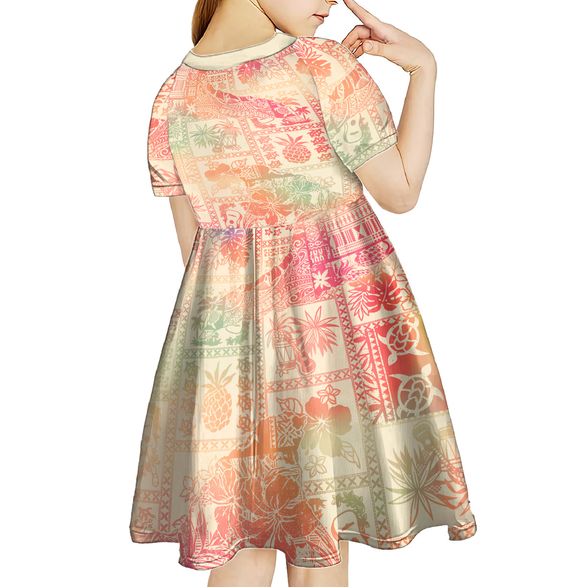Hawaii Kid Short Sleeve Dress Aloha Tribal Pattern Sweat Pink Ombre - Wonder Print Shop