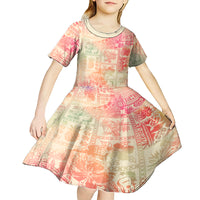 Hawaii Kid Short Sleeve Dress Aloha Tribal Pattern Sweat Pink Ombre - Wonder Print Shop