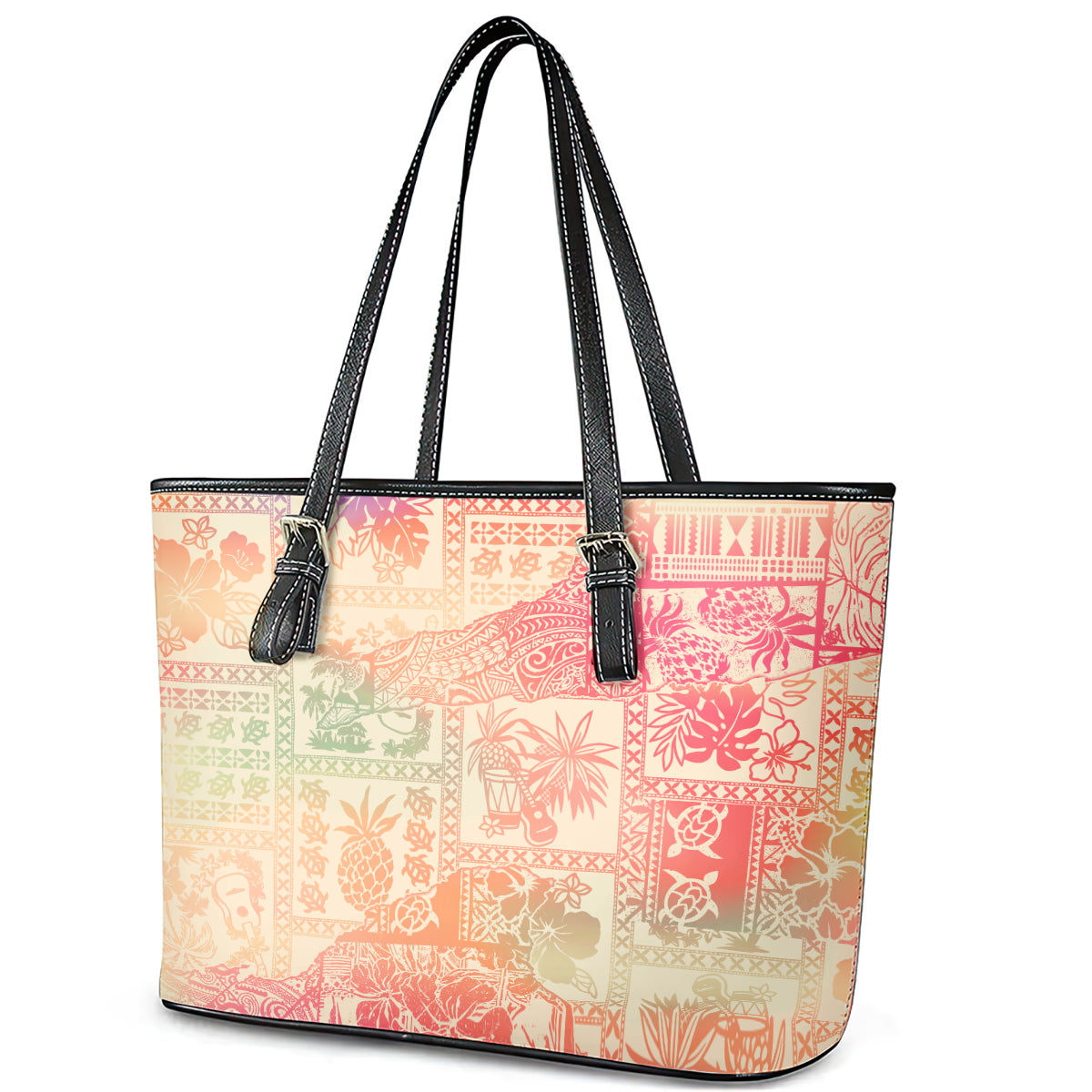 Hawaii Leather Tote Bag Aloha Tribal Pattern Sweat Pink Ombre - Wonder Print Shop
