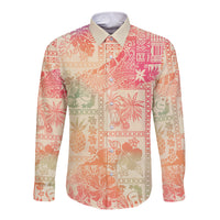 Hawaii Long Sleeve Button Shirt Aloha Tribal Pattern Sweat Pink Ombre - Wonder Print Shop