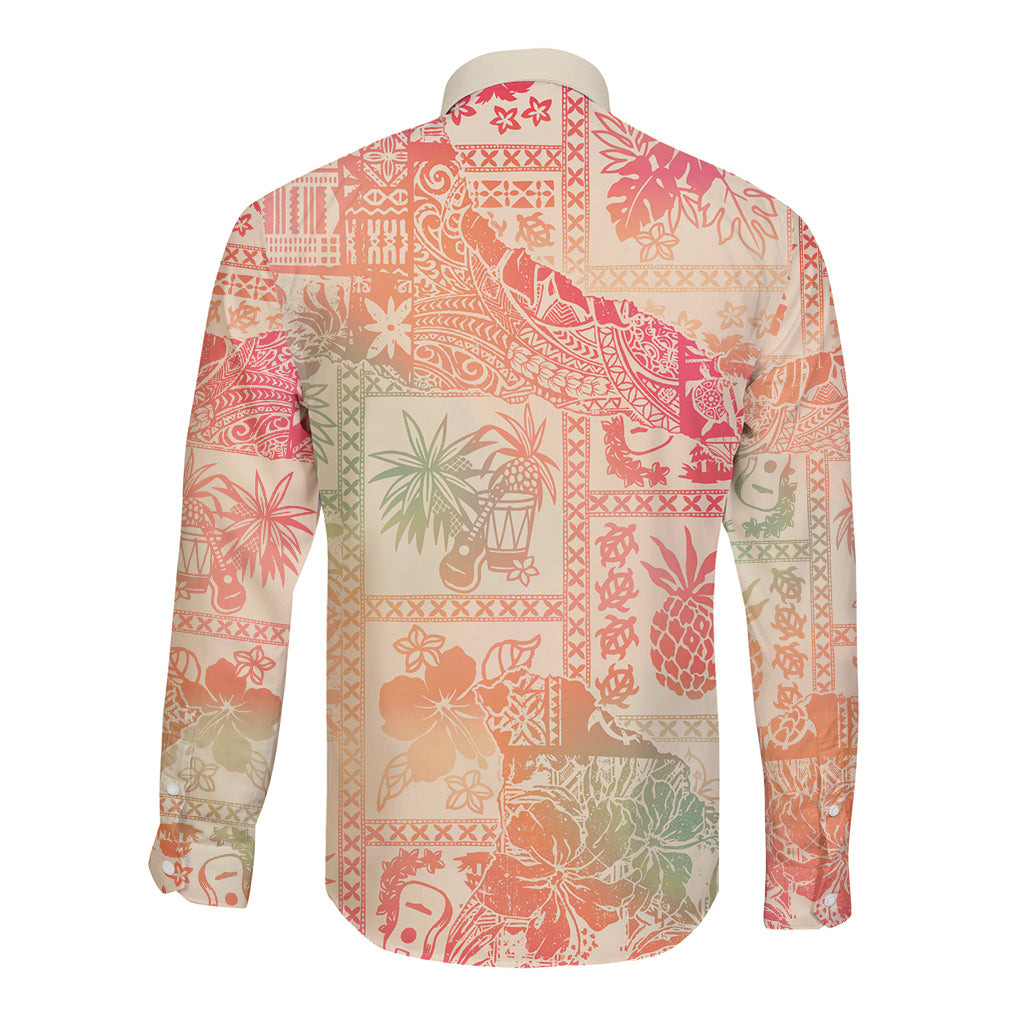 Hawaii Long Sleeve Button Shirt Aloha Tribal Pattern Sweat Pink Ombre - Wonder Print Shop