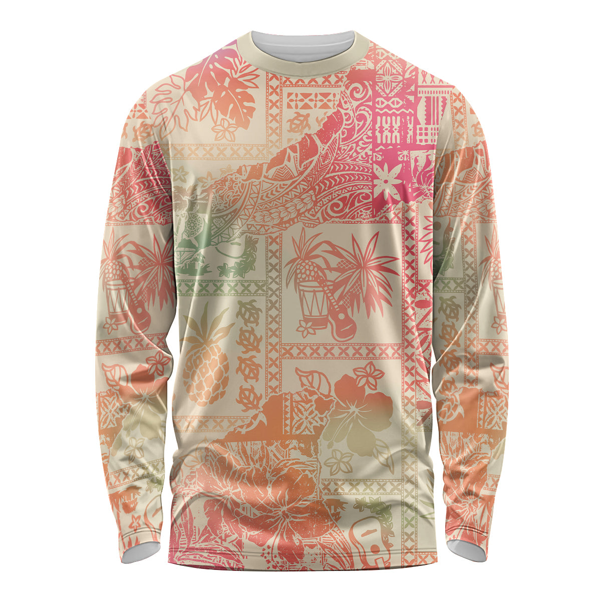 Hawaii Long Sleeve Shirt Aloha Tribal Pattern Sweat Pink Ombre - Wonder Print Shop