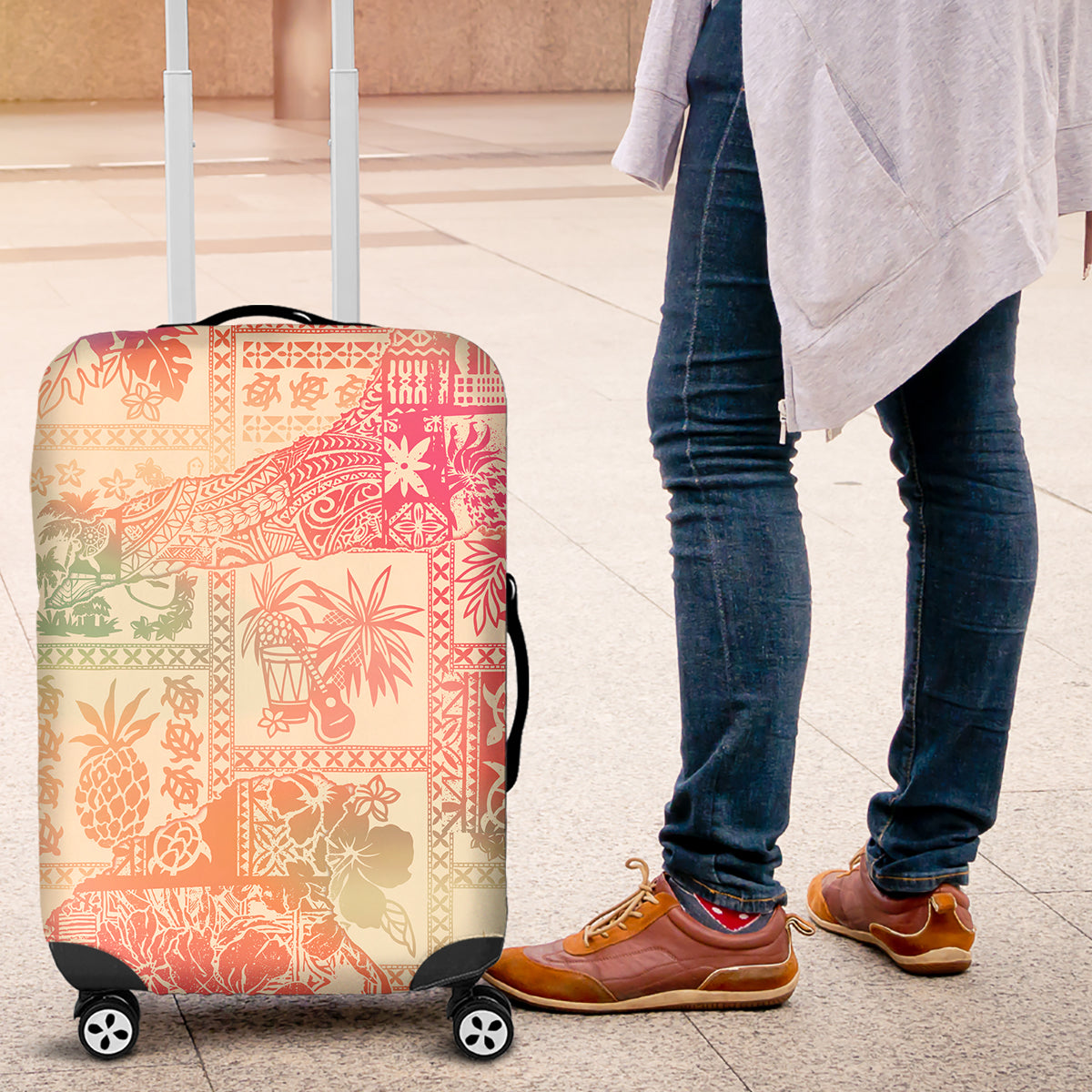 Hawaii Luggage Cover Aloha Tribal Pattern Sweat Pink Ombre - Wonder Print Shop