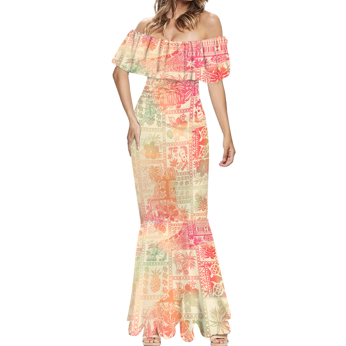 Hawaii Mermaid Dress Aloha Tribal Pattern Sweat Pink Ombre - Wonder Print Shop