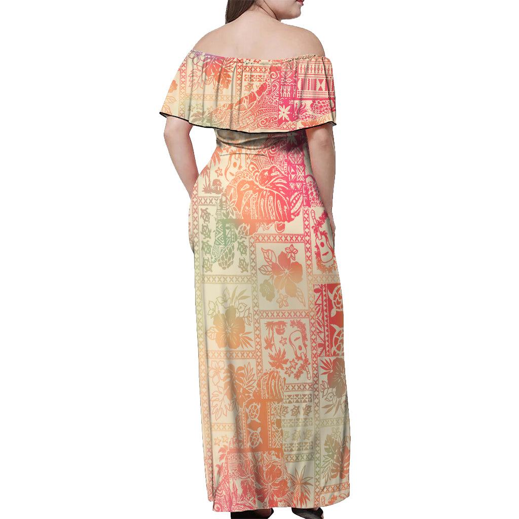 Hawaii Off Shoulder Maxi Dress Aloha Tribal Pattern Sweat Pink Ombre - Wonder Print Shop