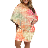Hawaii Off Shoulder Short Dress Aloha Tribal Pattern Sweat Pink Ombre - Wonder Print Shop