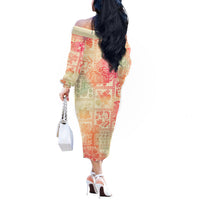 Hawaii Off The Shoulder Long Sleeve Dress Aloha Tribal Pattern Sweat Pink Ombre - Wonder Print Shop