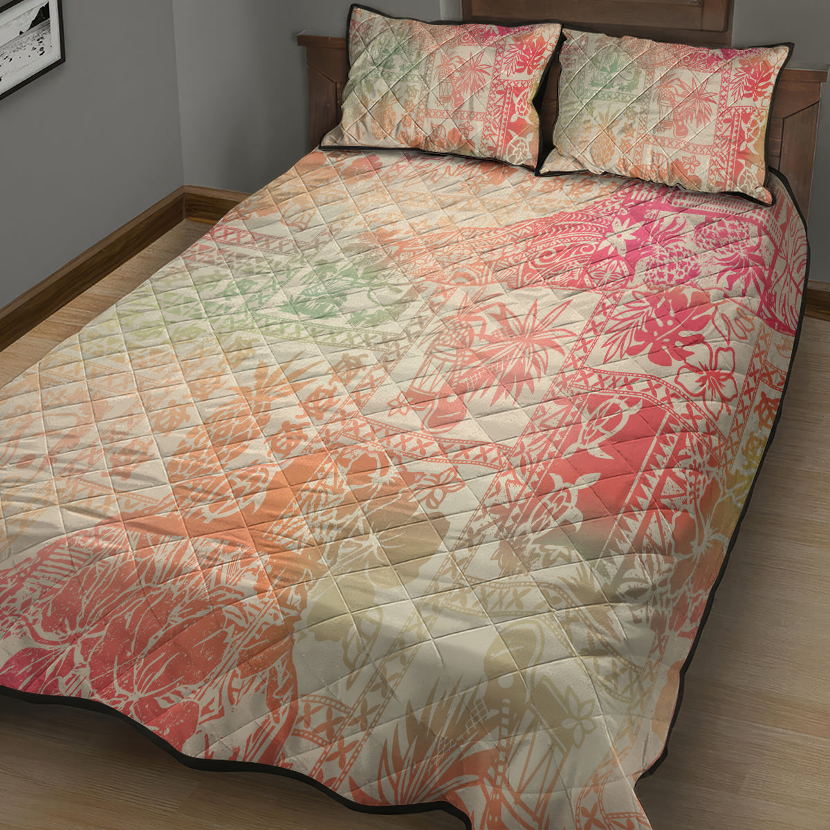 Hawaii Quilt Bed Set Aloha Tribal Pattern Sweat Pink Ombre - Wonder Print Shop