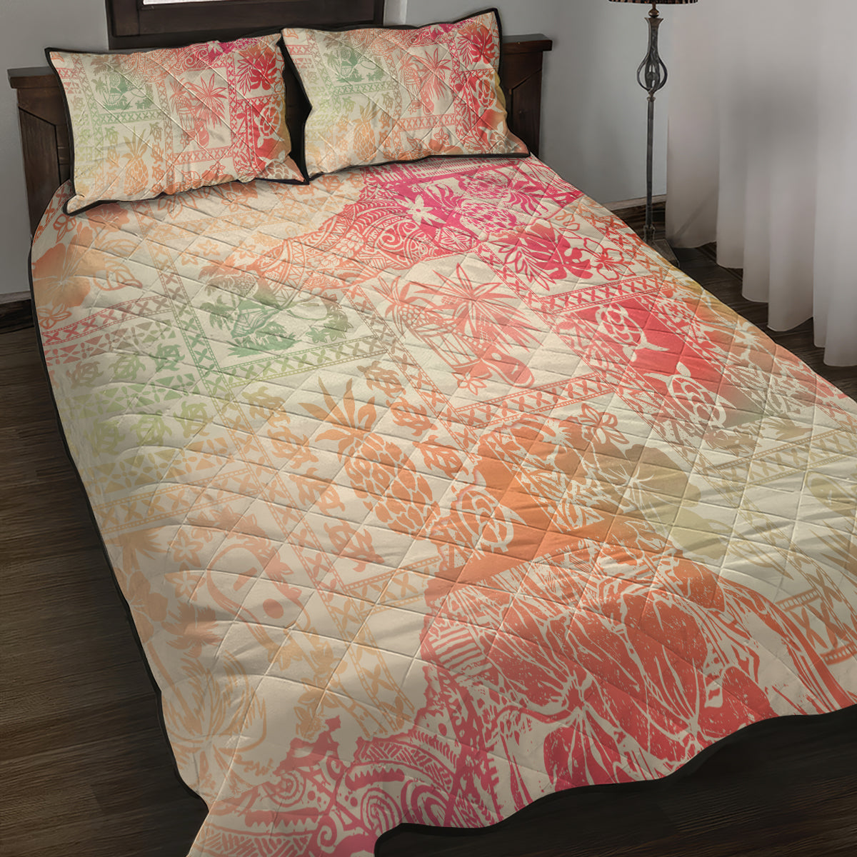 Hawaii Quilt Bed Set Aloha Tribal Pattern Sweat Pink Ombre - Wonder Print Shop