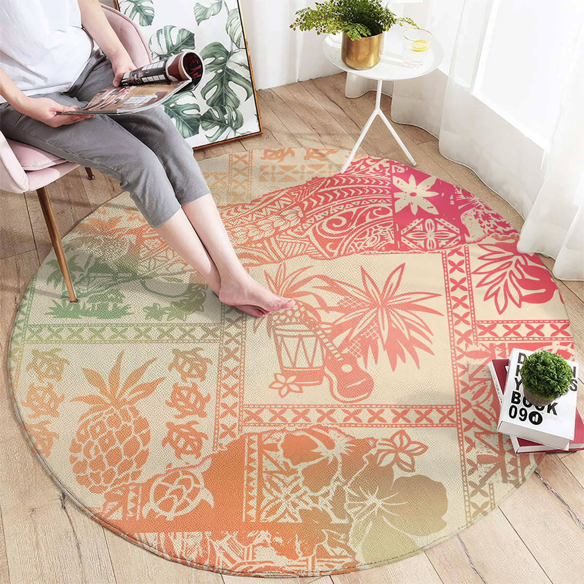 hawaii-round-carpet-aloha-tribal-pattern-sweat-pink-ombre