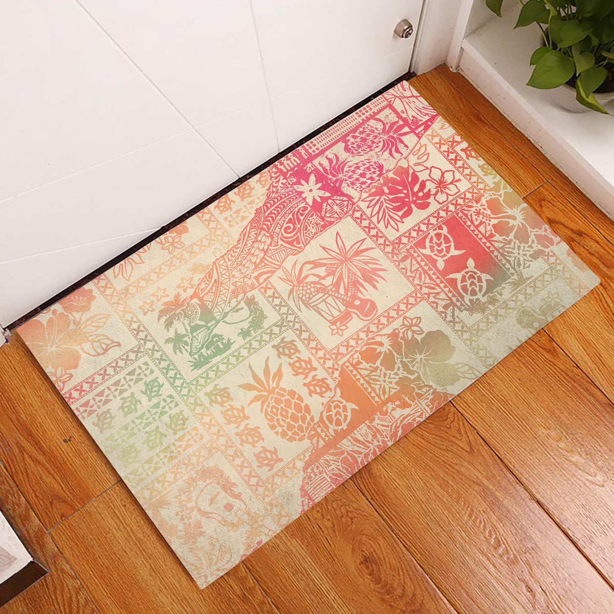 Hawaii Rubber Doormat Aloha Tribal Pattern Sweat Pink Ombre - Wonder Print Shop