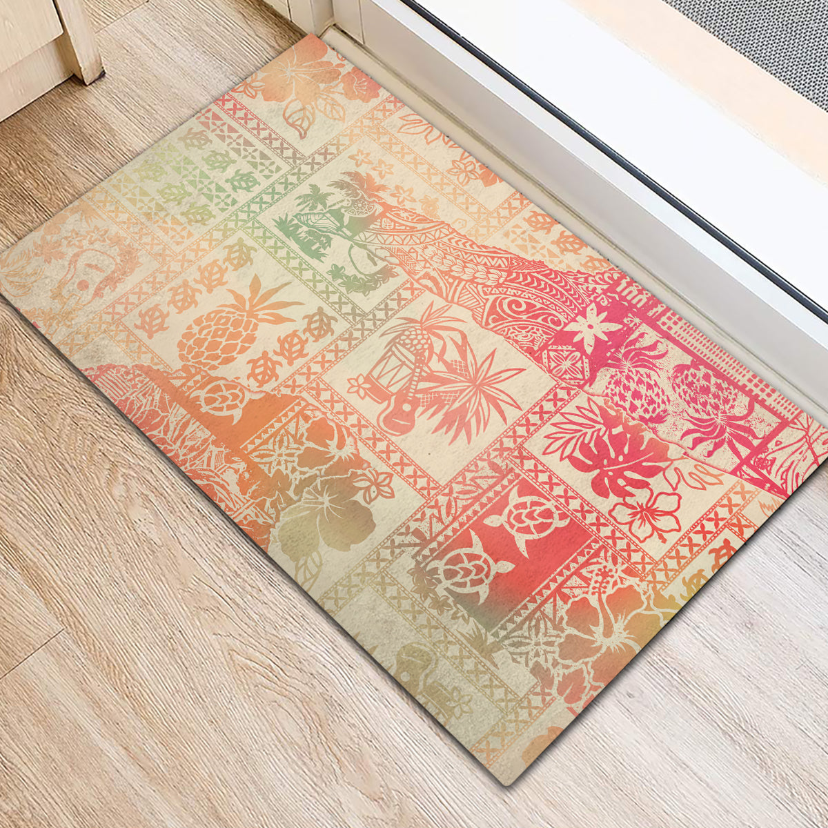 Hawaii Rubber Doormat Aloha Tribal Pattern Sweat Pink Ombre - Wonder Print Shop