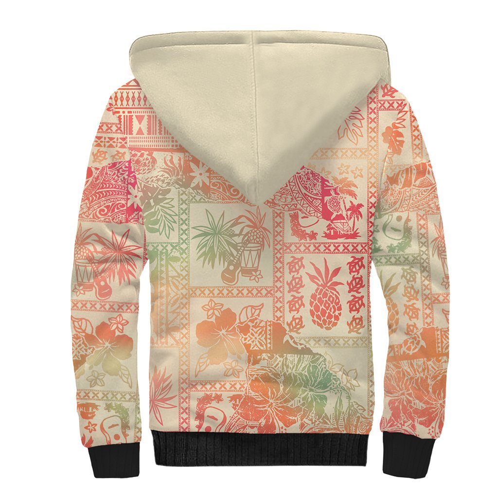 Hawaii Sherpa Hoodie Aloha Tribal Pattern Sweat Pink Ombre - Wonder Print Shop