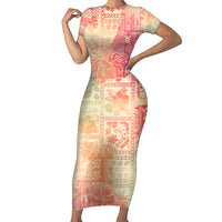 Hawaii Short Sleeve Bodycon Dress Aloha Tribal Pattern Sweat Pink Ombre - Wonder Print Shop