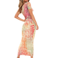 Hawaii Short Sleeve Bodycon Dress Aloha Tribal Pattern Sweat Pink Ombre - Wonder Print Shop