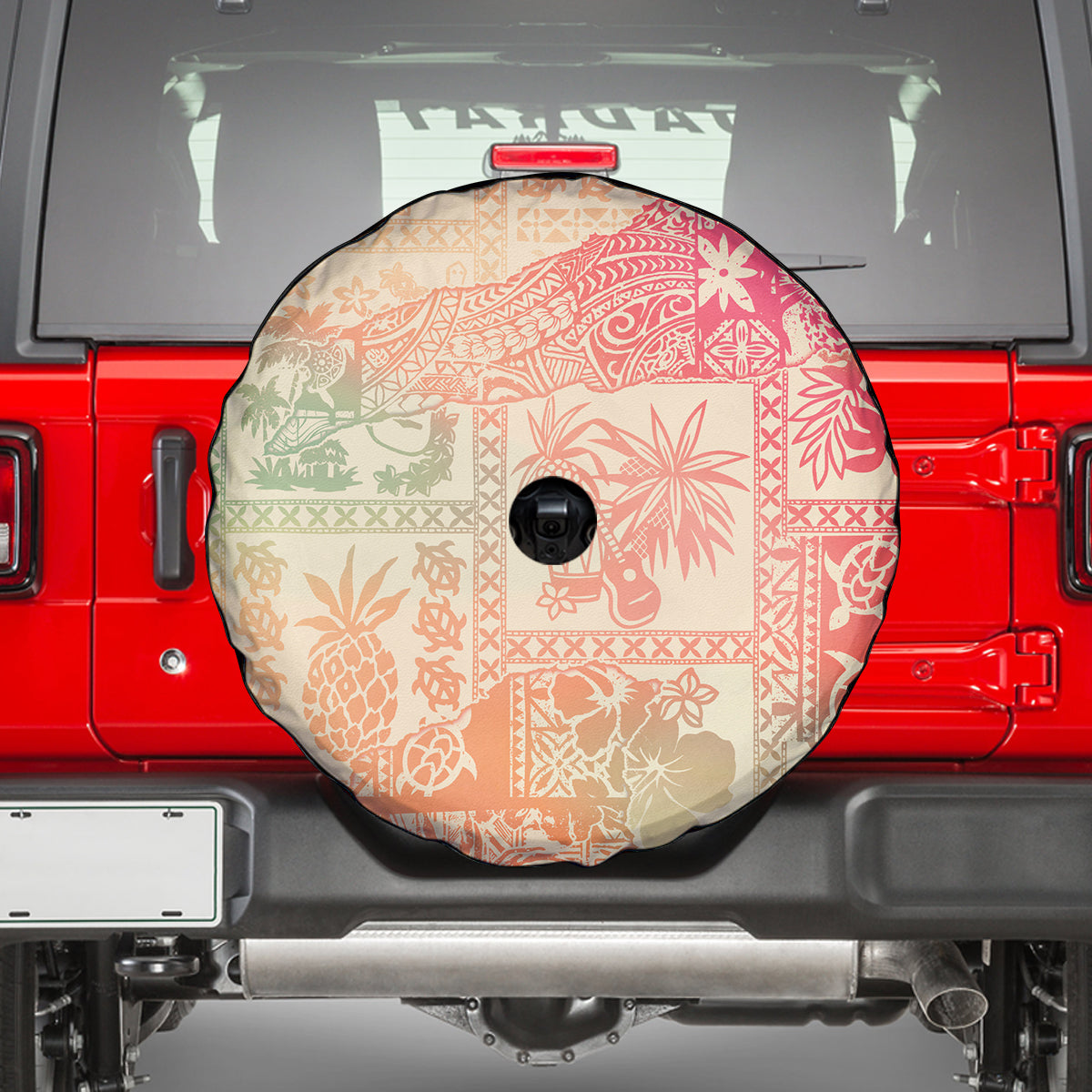 Hawaii Spare Tire Cover Aloha Tribal Pattern Sweat Pink Ombre - Wonder Print Shop