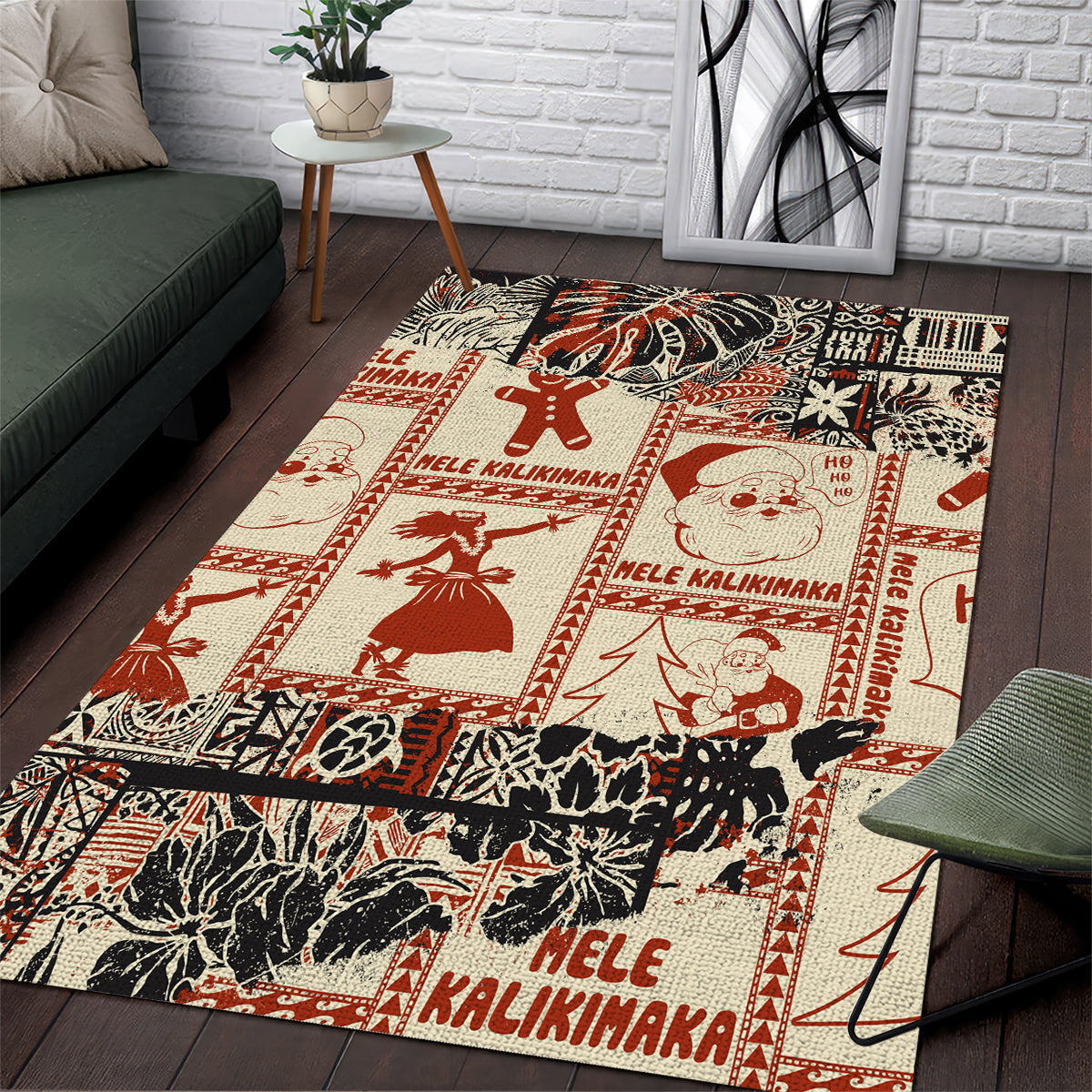 Aloha Hawaii Christmas Area Rug Mele Kalikimaka Tapa Tribal Retro Style LT9 - Wonder Print Shop