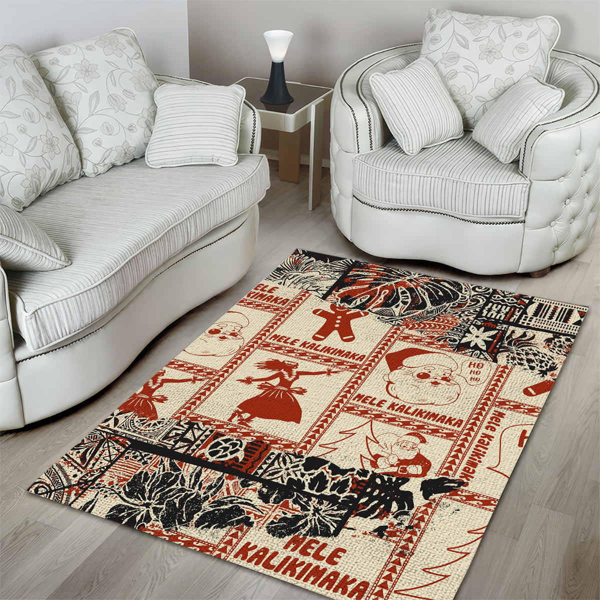 Aloha Hawaii Christmas Area Rug Mele Kalikimaka Tapa Tribal Retro Style LT9 - Wonder Print Shop