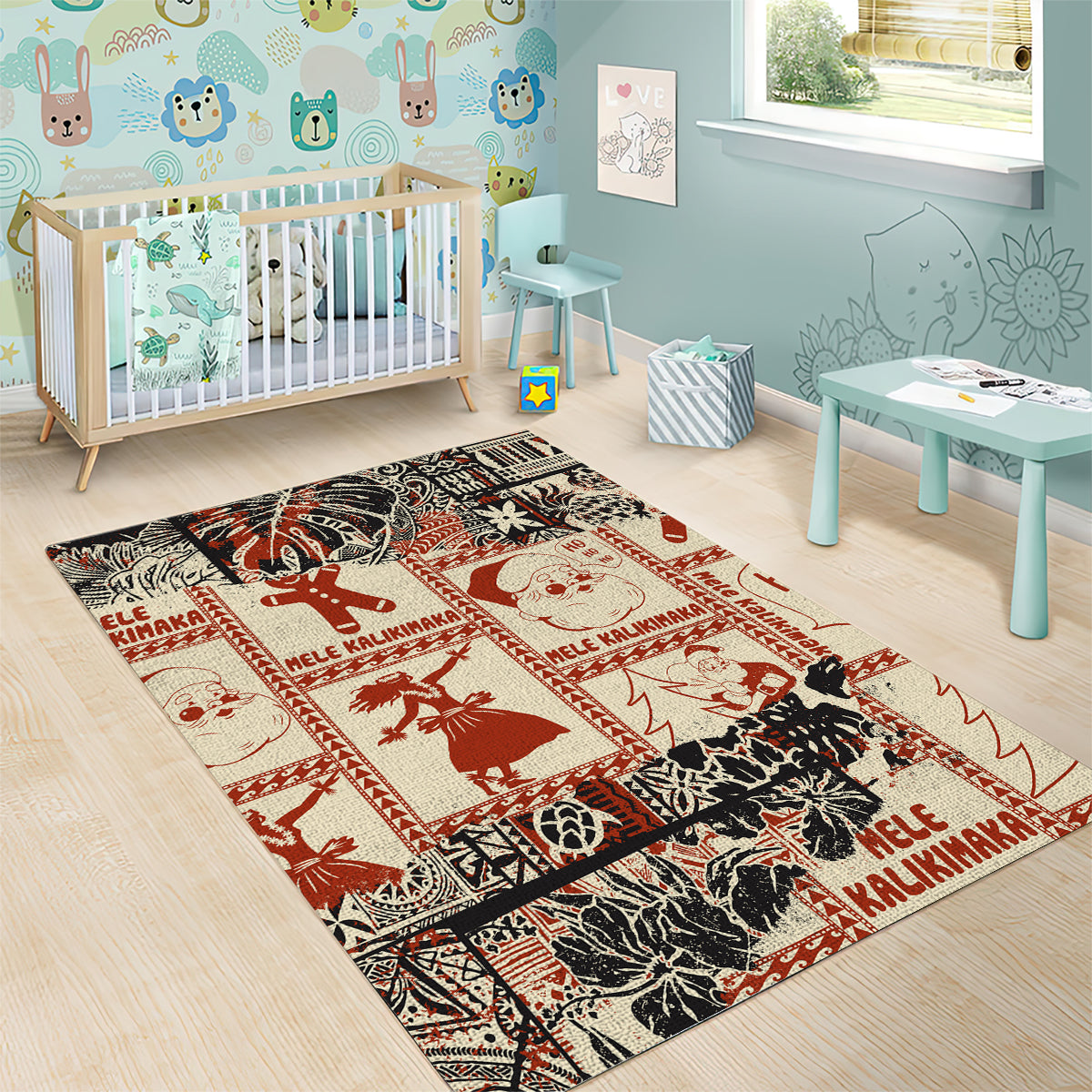 Aloha Hawaii Christmas Area Rug Mele Kalikimaka Tapa Tribal Retro Style LT9 - Wonder Print Shop