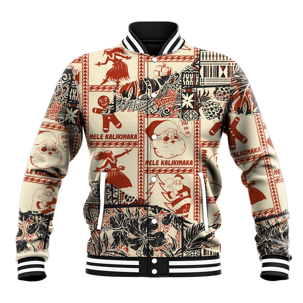 Aloha Hawaii Christmas Baseball Jacket Mele Kalikimaka Tapa Tribal Retro Style LT9 - Wonder Print Shop