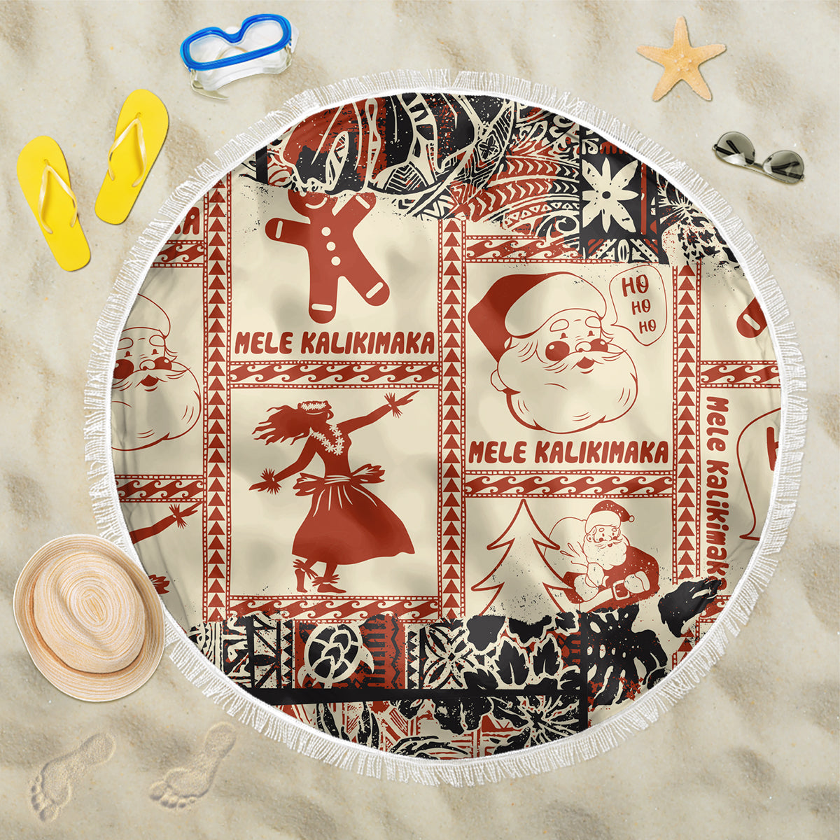 Aloha Hawaii Christmas Beach Blanket Mele Kalikimaka Tapa Tribal Retro Style LT9 - Wonder Print Shop