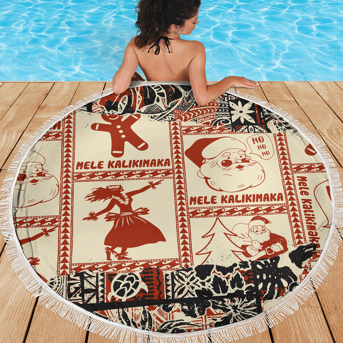 Aloha Hawaii Christmas Beach Blanket Mele Kalikimaka Tapa Tribal Retro Style LT9 - Wonder Print Shop