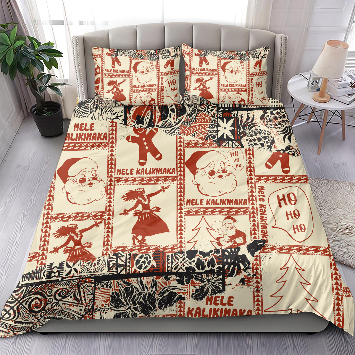 Aloha Hawaii Christmas Bedding Set Mele Kalikimaka Tapa Tribal Retro Style LT9 - Wonder Print Shop