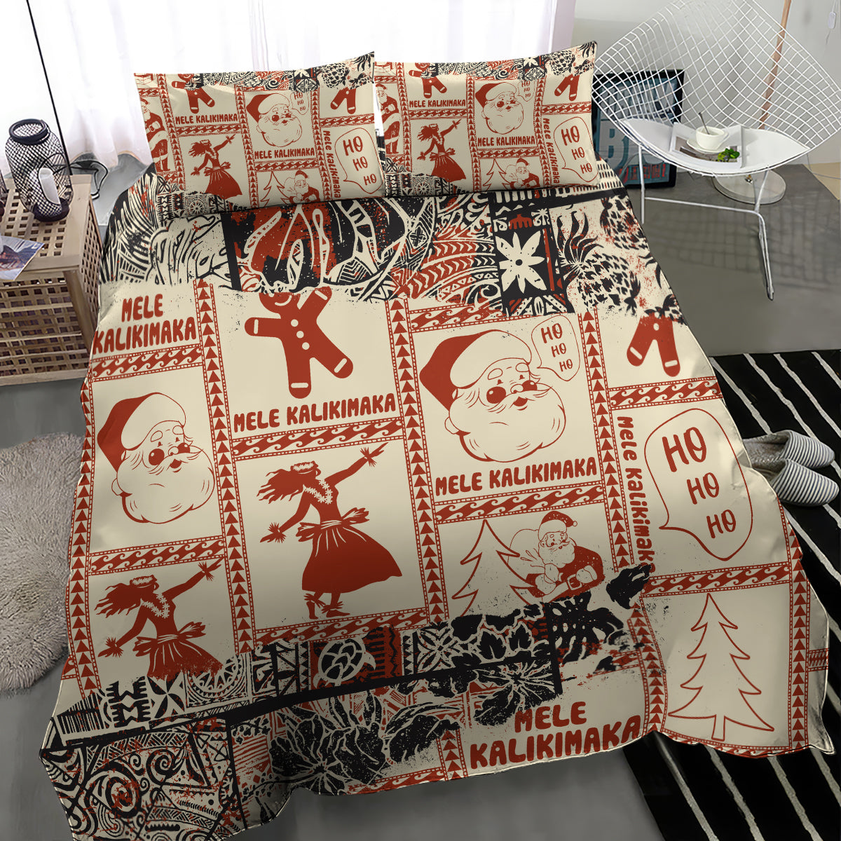 Aloha Hawaii Christmas Bedding Set Mele Kalikimaka Tapa Tribal Retro Style LT9 - Wonder Print Shop
