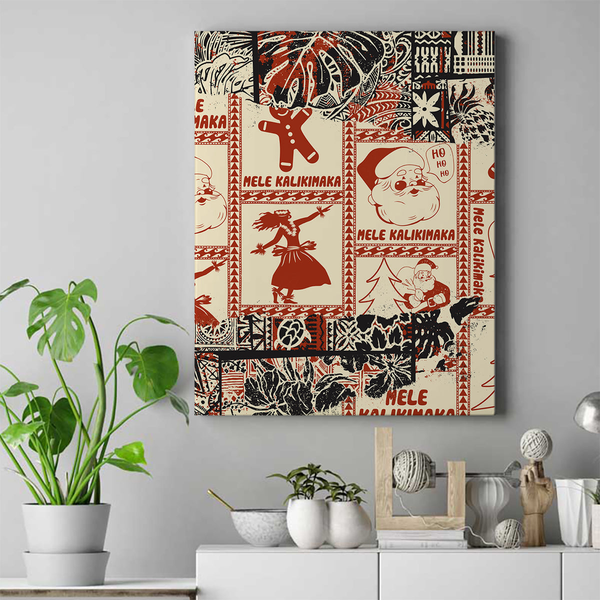 Aloha Hawaii Christmas Canvas Wall Art Mele Kalikimaka Tapa Tribal Retro Style LT9 - Wonder Print Shop