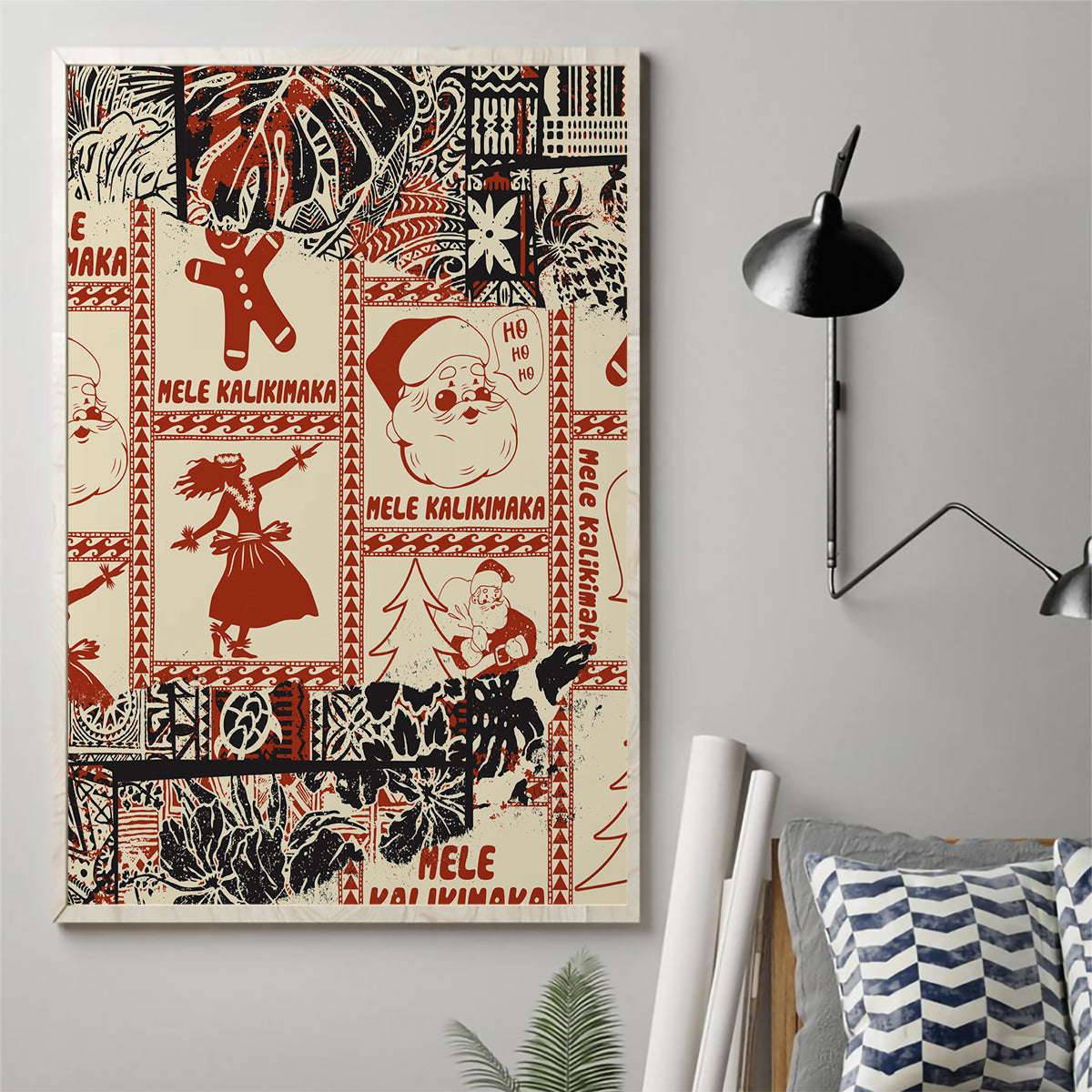 Aloha Hawaii Christmas Canvas Wall Art Mele Kalikimaka Tapa Tribal Retro Style LT9 - Wonder Print Shop
