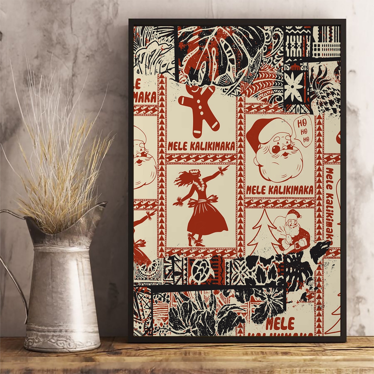 Aloha Hawaii Christmas Canvas Wall Art Mele Kalikimaka Tapa Tribal Retro Style LT9 - Wonder Print Shop