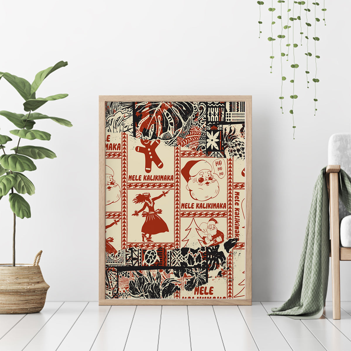 Aloha Hawaii Christmas Canvas Wall Art Mele Kalikimaka Tapa Tribal Retro Style LT9 - Wonder Print Shop
