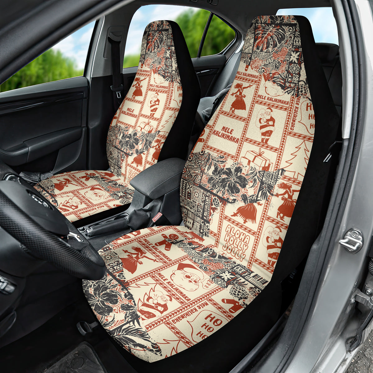Aloha Hawaii Christmas Car Seat Cover Mele Kalikimaka Tapa Tribal Retro Style LT9 - Wonder Print Shop