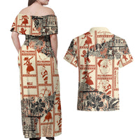 Aloha Hawaii Christmas Couples Matching Off Shoulder Maxi Dress and Hawaiian Shirt Mele Kalikimaka Tapa Tribal Retro Style LT9 - Wonder Print Shop