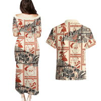 Aloha Hawaii Christmas Couples Matching Puletasi Dress and Hawaiian Shirt Mele Kalikimaka Tapa Tribal Retro Style LT9 - Wonder Print Shop