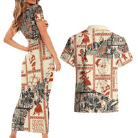 Aloha Hawaii Christmas Couples Matching Short Sleeve Bodycon Dress and Hawaiian Shirt Mele Kalikimaka Tapa Tribal Retro Style LT9 - Wonder Print Shop