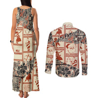 Aloha Hawaii Christmas Couples Matching Tank Maxi Dress and Long Sleeve Button Shirt Mele Kalikimaka Tapa Tribal Retro Style LT9 - Wonder Print Shop