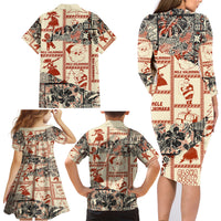 Aloha Hawaii Christmas Family Matching Long Sleeve Bodycon Dress and Hawaiian Shirt Mele Kalikimaka Tapa Tribal Retro Style LT9 - Wonder Print Shop