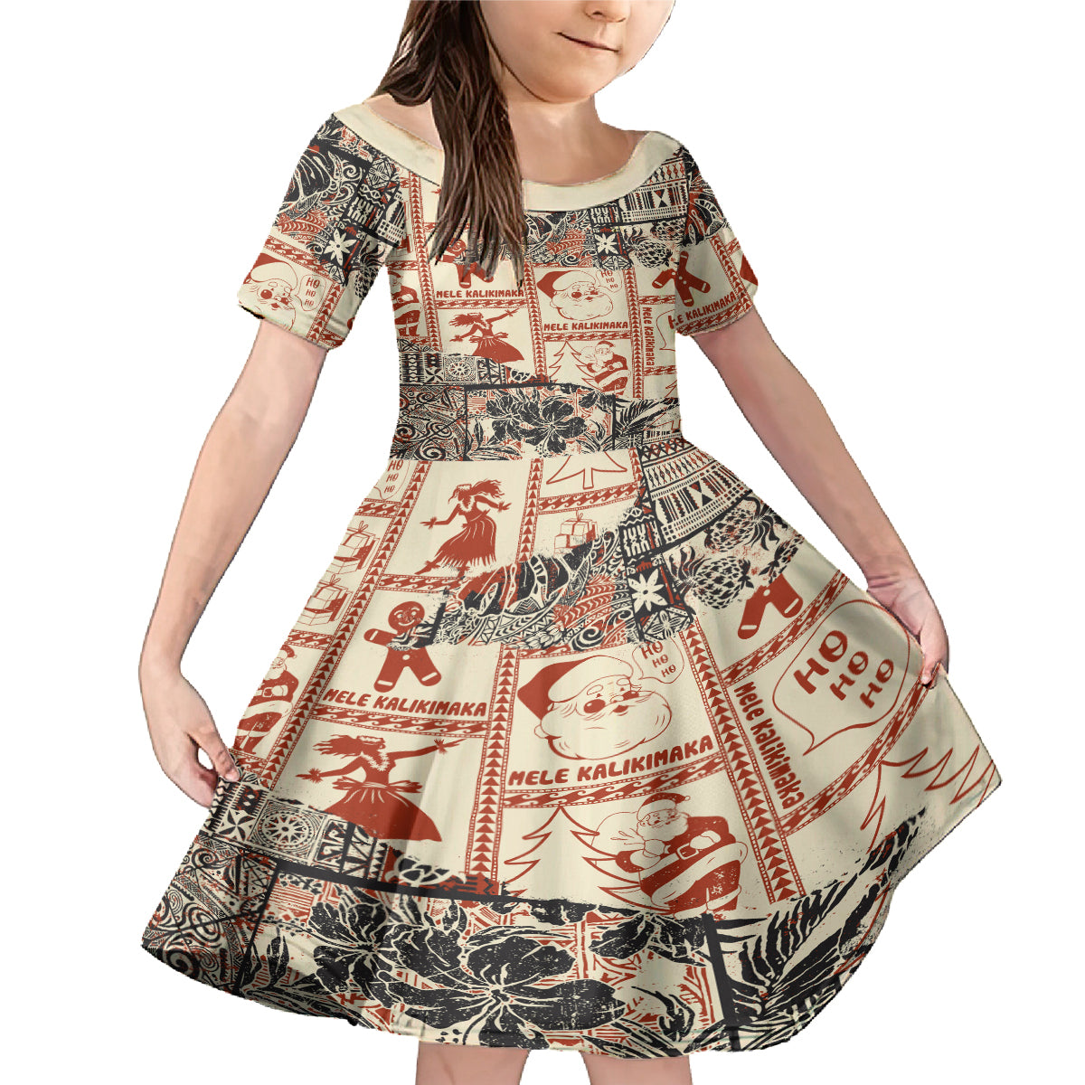 Aloha Hawaii Christmas Family Matching Mermaid Dress and Hawaiian Shirt Mele Kalikimaka Tapa Tribal Retro Style LT9 - Wonder Print Shop