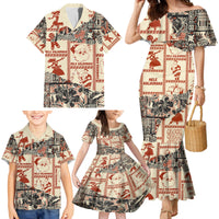 Aloha Hawaii Christmas Family Matching Mermaid Dress and Hawaiian Shirt Mele Kalikimaka Tapa Tribal Retro Style LT9 - Wonder Print Shop