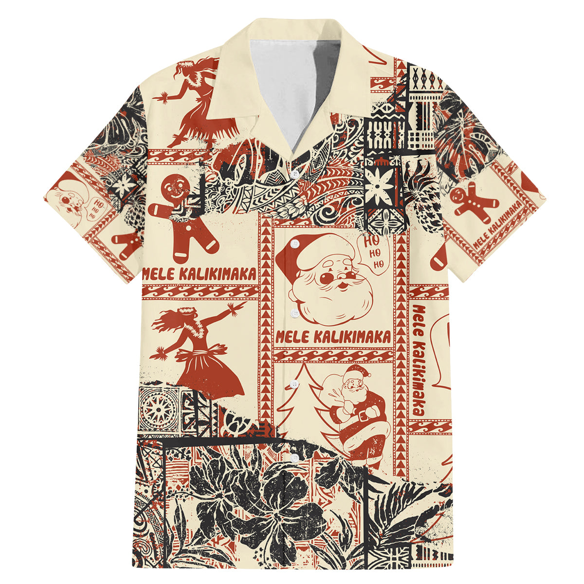 Aloha Hawaii Christmas Family Matching Mermaid Dress and Hawaiian Shirt Mele Kalikimaka Tapa Tribal Retro Style LT9 - Wonder Print Shop