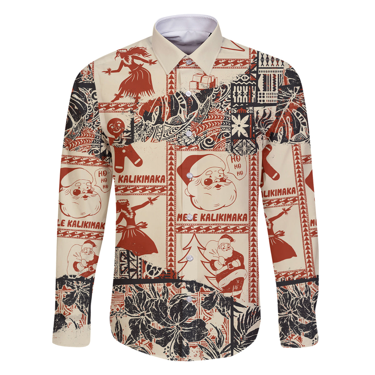 Aloha Hawaii Christmas Family Matching Mermaid Dress and Hawaiian Shirt Mele Kalikimaka Tapa Tribal Retro Style LT9 - Wonder Print Shop